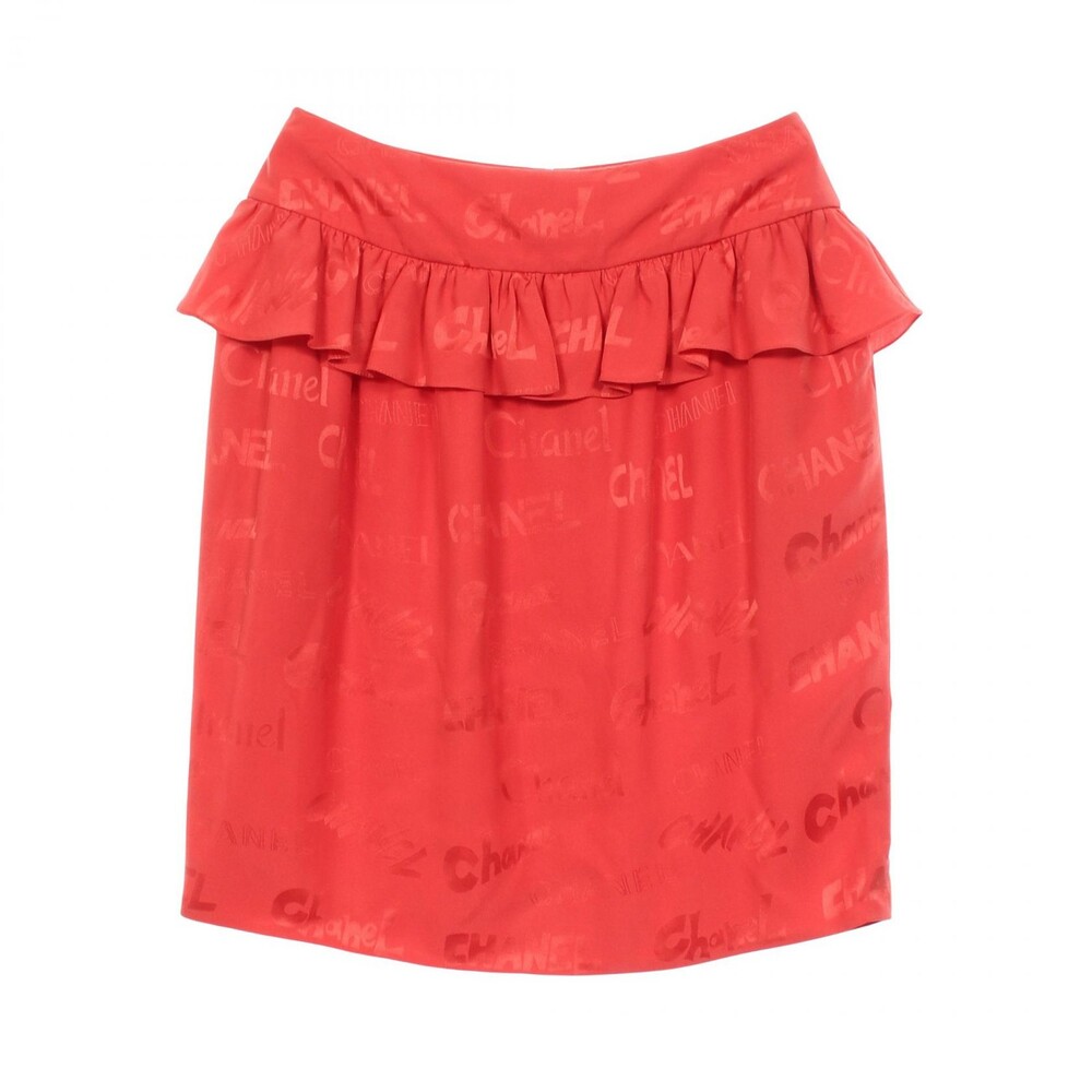 Chanel Logo Frill Skirt #34 Silk Red #274841C75B